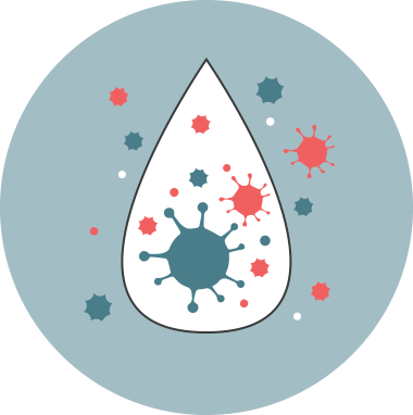 Water droplet with aerosolized bacteria